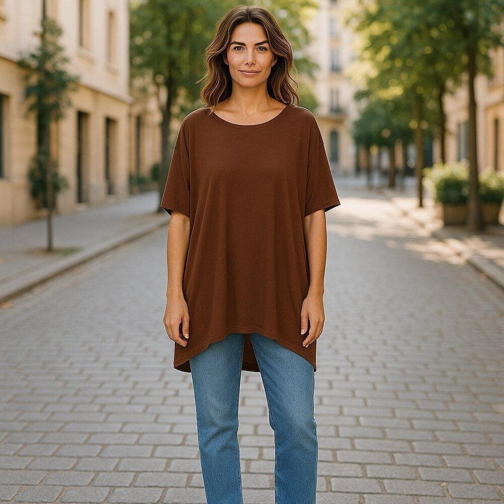 LulaRoe Womens Medium Brown 3/4 Sleeve Tunic Long Shirt Casual Top Blouse